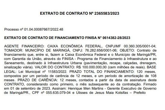 Imagem: Diário Oficial do Município de Maringá/Reprodução
