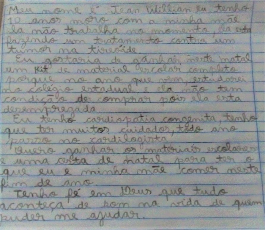 Alimento é pedido em carta ao Papai Noel. Foto: Correios de Maringá