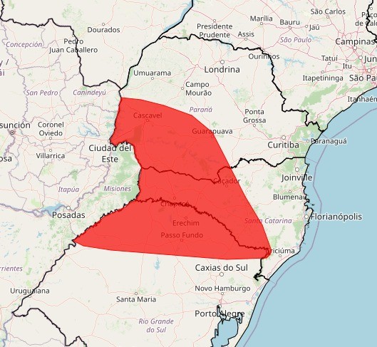 Cidades do Paraná com alerta vermelho do Inmet – veja a lista completa no fim da reportagem. Foto: Reprodução