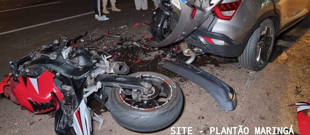 Acidente com moto de alta cilindrada deixa duas pessoas em estado grave, em Maringá