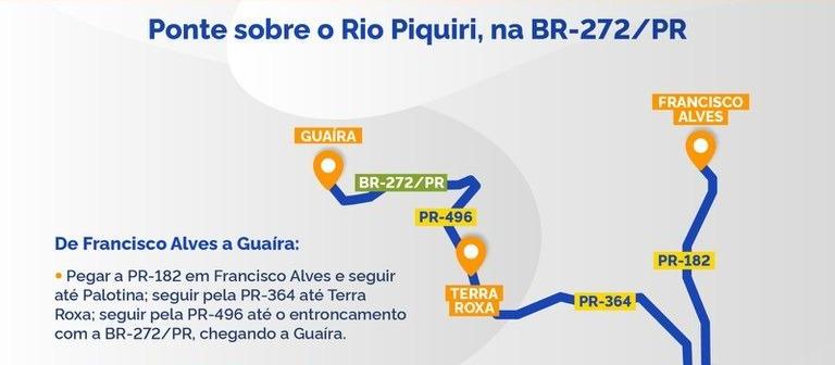 Feriado: PRF alerta para desvio na ponte do Rio Piquiri, na BR-272