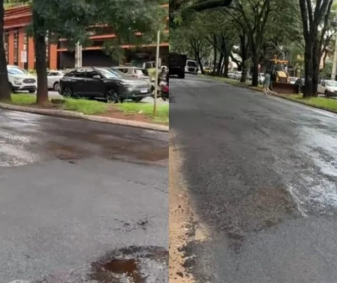 Prefeitura repara buraco no centro e libera trânsito em Maringá