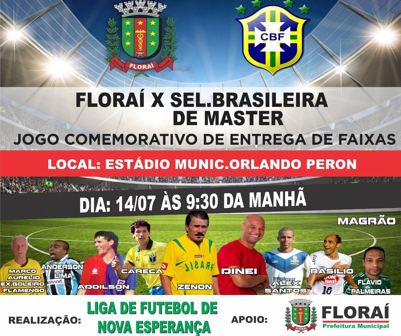 Floraí enfrenta seleção brasileira master em jogo comemorativo
