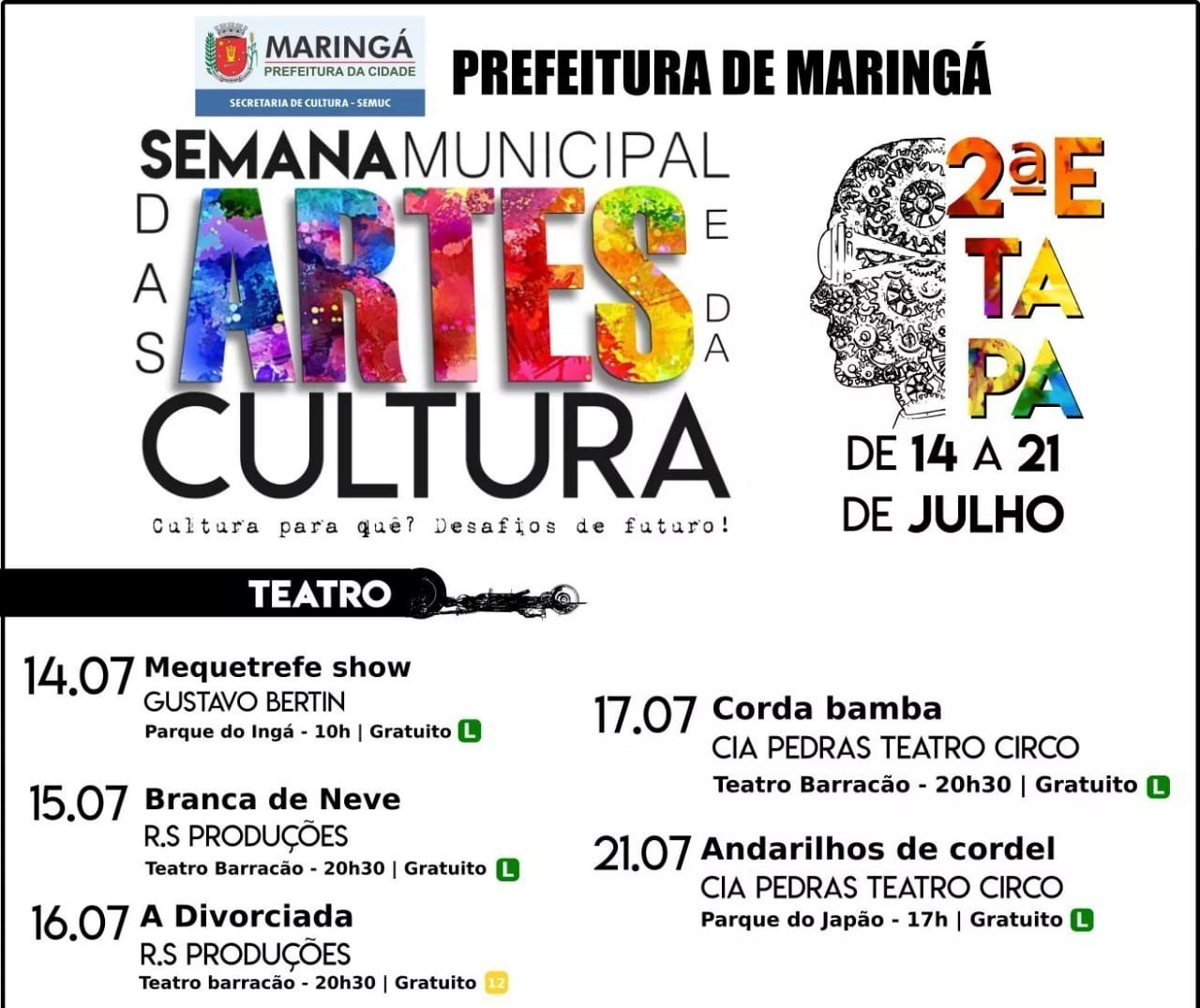 Semana das Artes e da Cultura começa no próximo domingo (14)