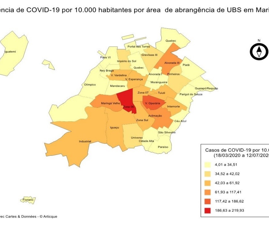 Regiões com maior incidência de coronavírus em Maringá