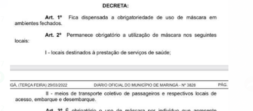 Decreto municipal desobriga máscaras em locais fechados em Maringá 