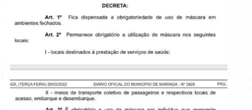Decreto municipal desobriga máscaras em locais fechados em Maringá