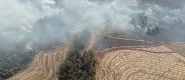 Bombeiros continuam o combate ao grande incêndio que atinge plantações na região