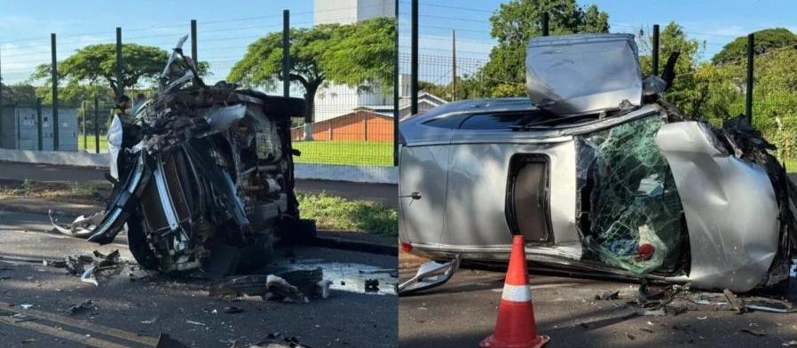 Carro furtado capota em Maringá; ocupantes fogem após acidente