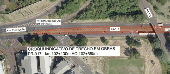 Trecho da PR-317 será interditado a partir desta sexta-feira para execução de obras