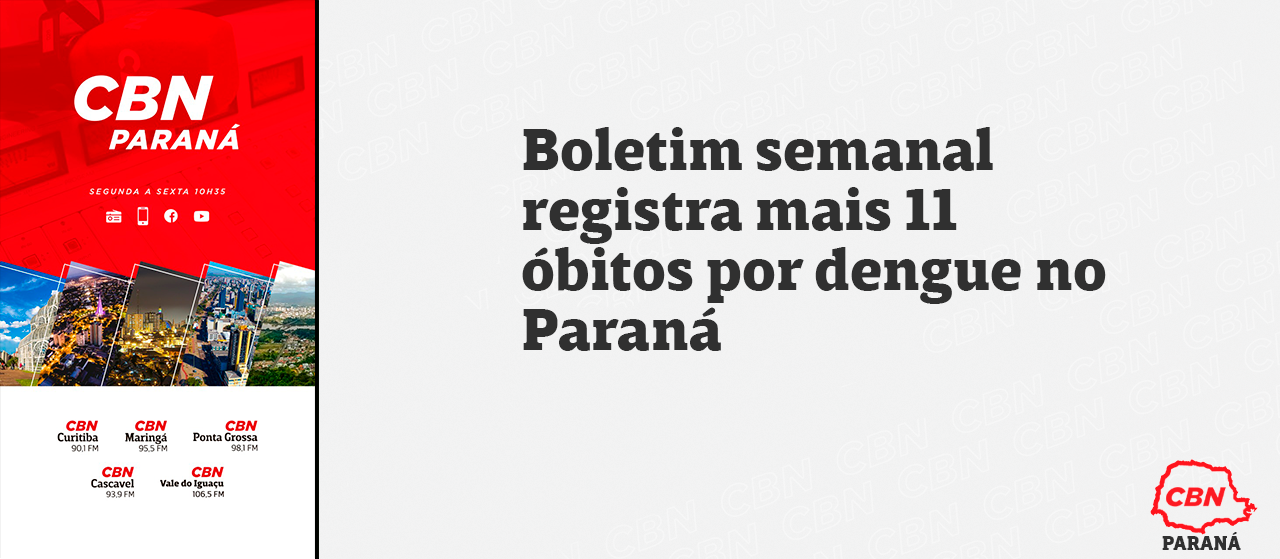 Boletim semanal registra mais 11 óbitos por dengue no Paraná