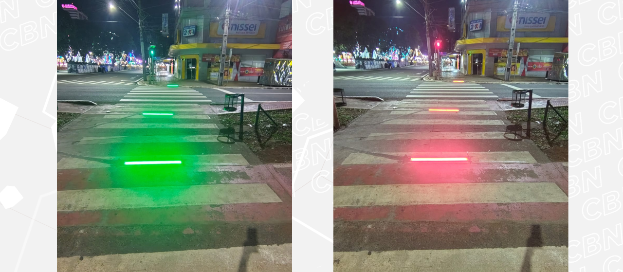 Semob instala luzes de led em faixa de pedestre na Av. Brasil