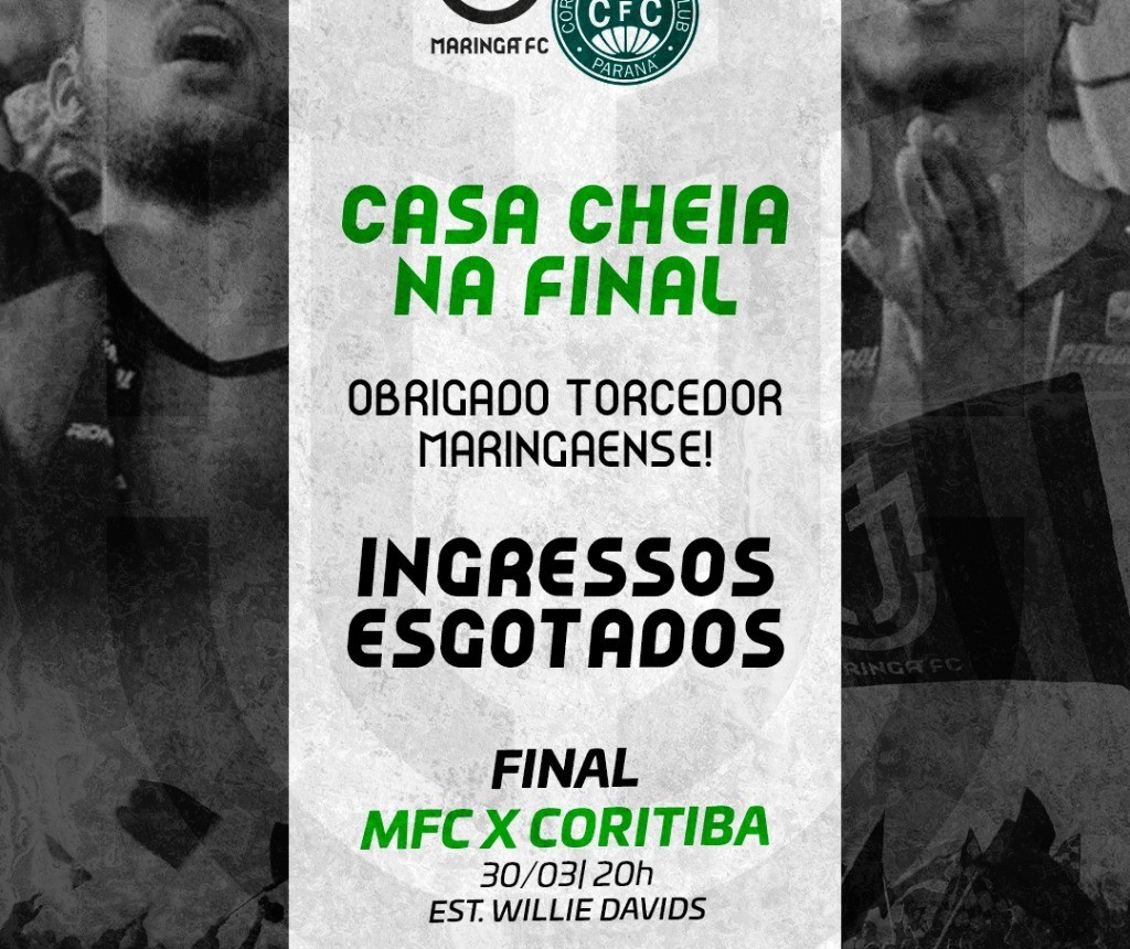 Ingressos para jogo entre Maringá FC x Coritiba esgotam em menos de 24 horas