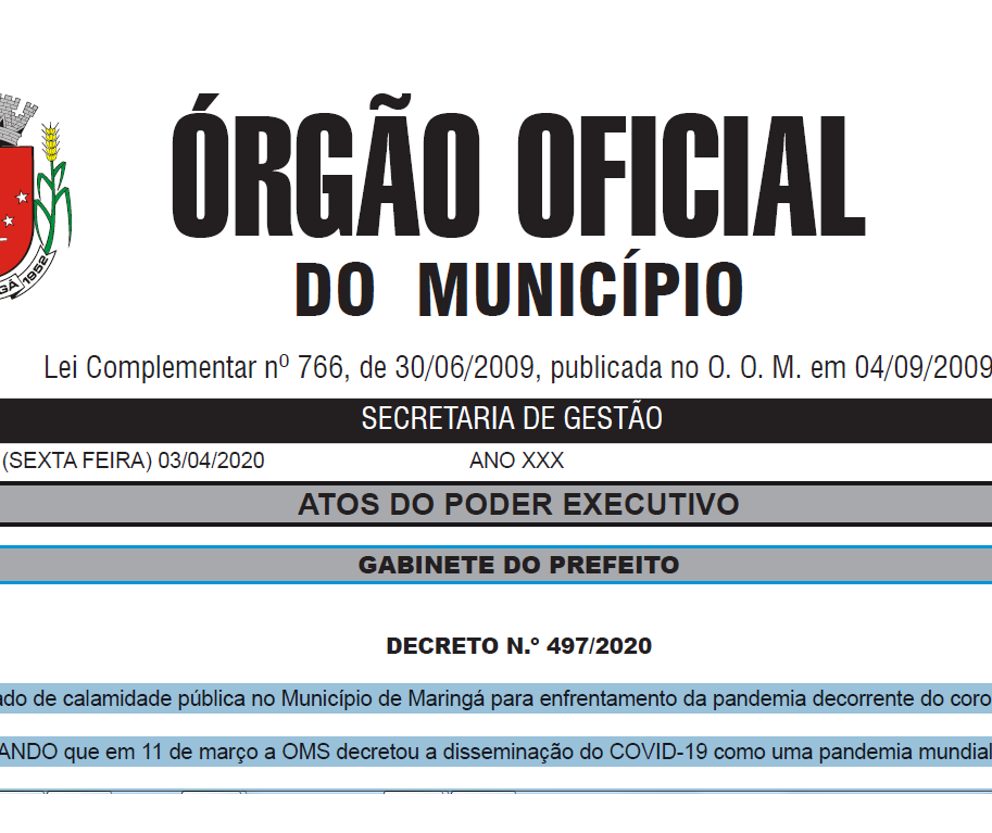 Maringá declara estado de calamidade pública