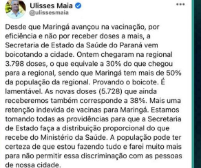 Prefeito acusa Estado de boicotar Maringá na distribuição de vacinas