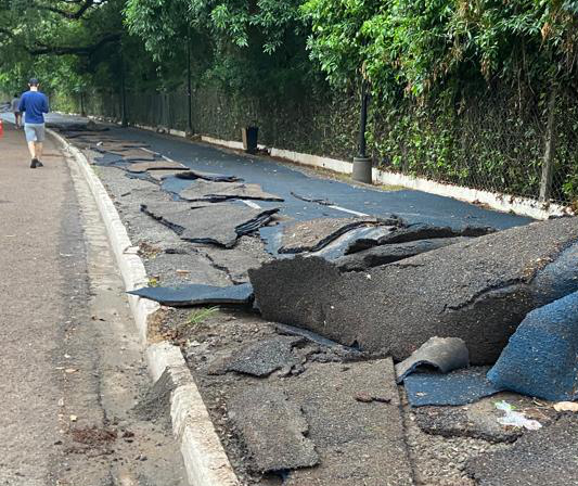 Trecho da pista do Parque do Ingá está sendo novamente refeito com asfalto