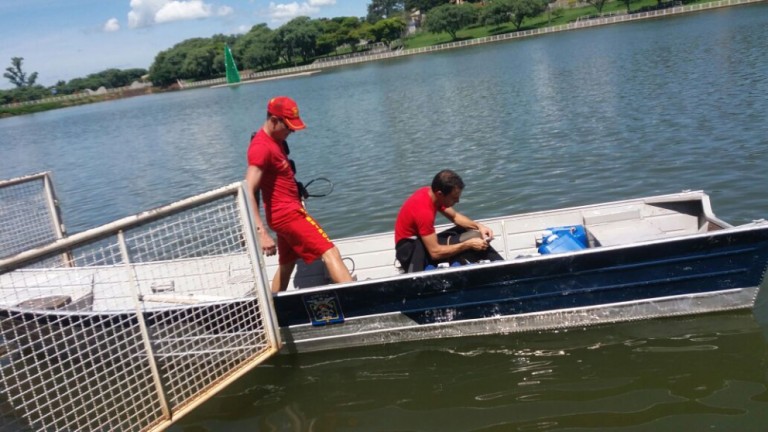 Bombeiros buscam decoração de Natal que caiu no lago