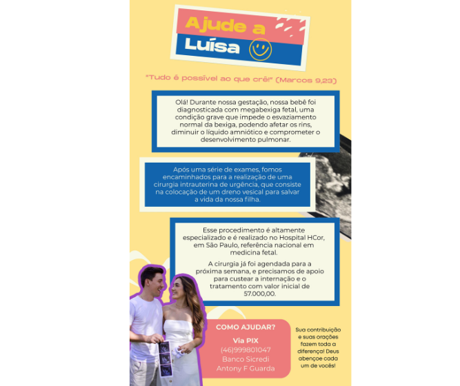 Gestante faz vaquinha online para pagar cirurgia intrauterina de urgência