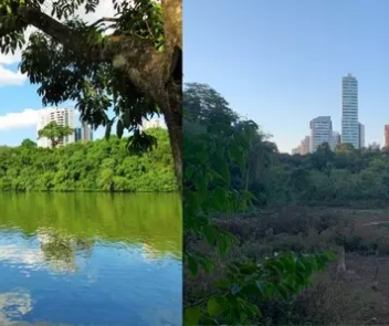 Imagens mostram lago do Parque do Ingá antes e depois da seca: ‘É muito grave’